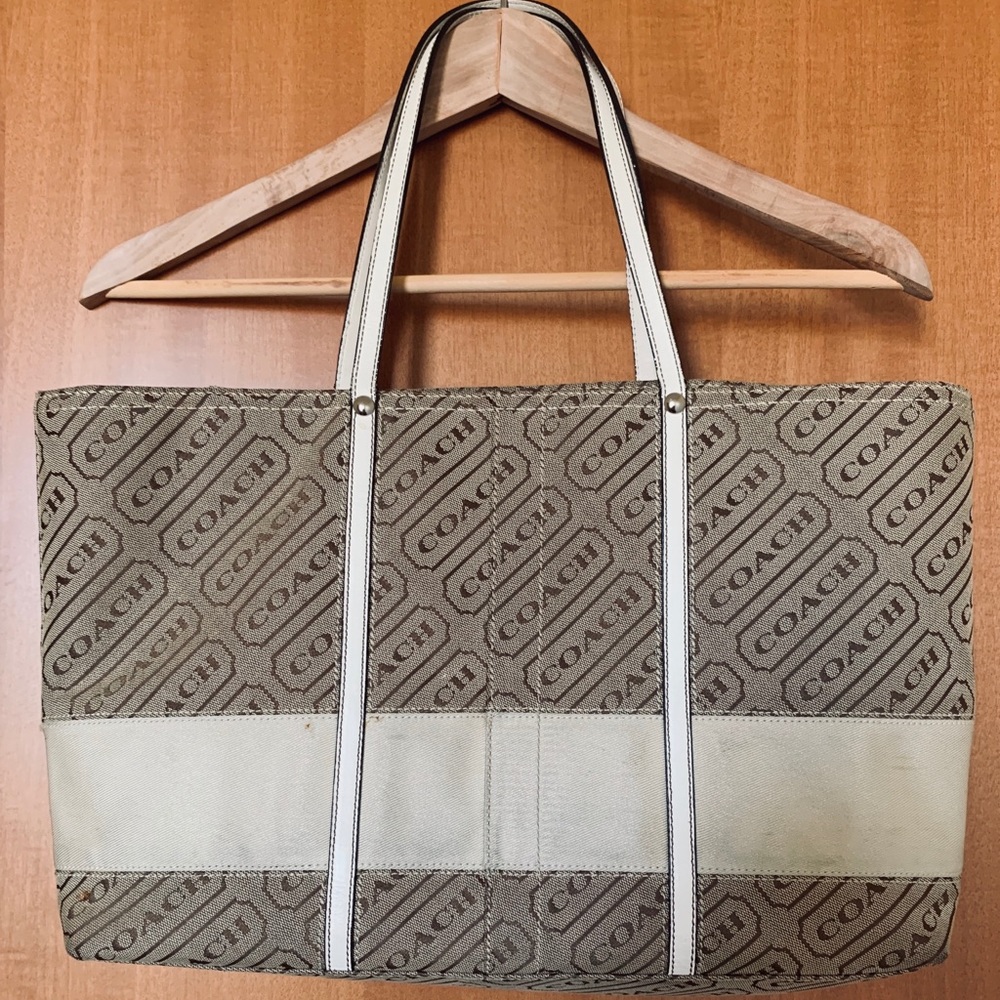 Gold&White COACH Lozenge Signature LG Tote F12253
